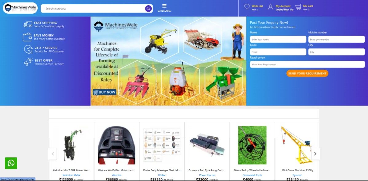 MachinesWale – Online Marketplace for Industrial Machines / E-Commerce Website