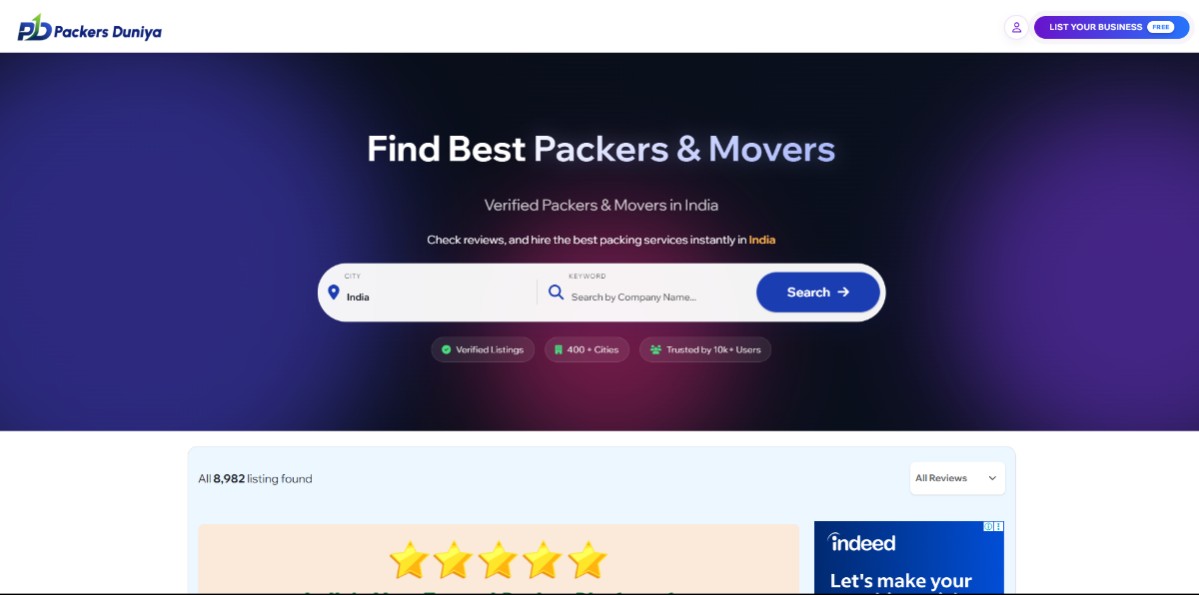 Packers Duniya – Packers & Movers Review & Listing Website