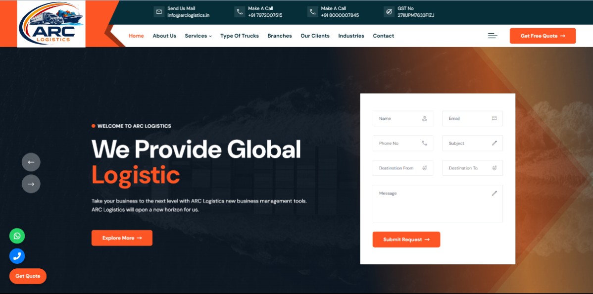 ARC Logistics / Packers and Movers Website